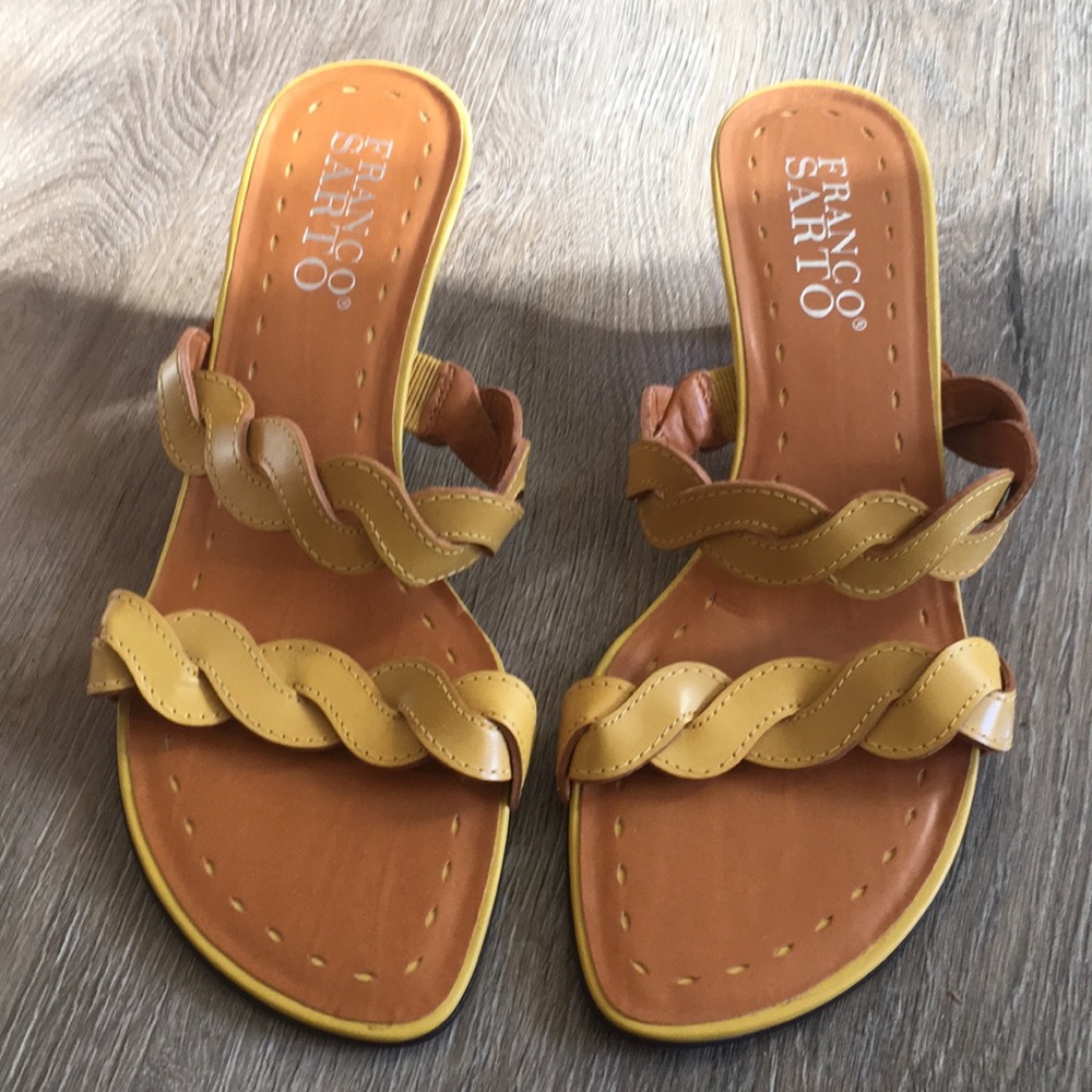 Franco Sarto Yellow Sandals Kitten Heel sz 8